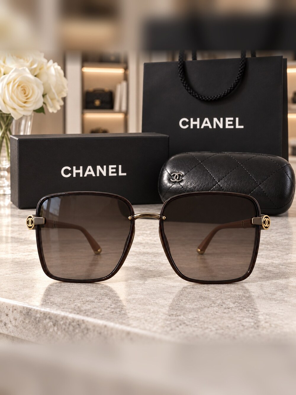 Chanel Brown Square Sunglasses